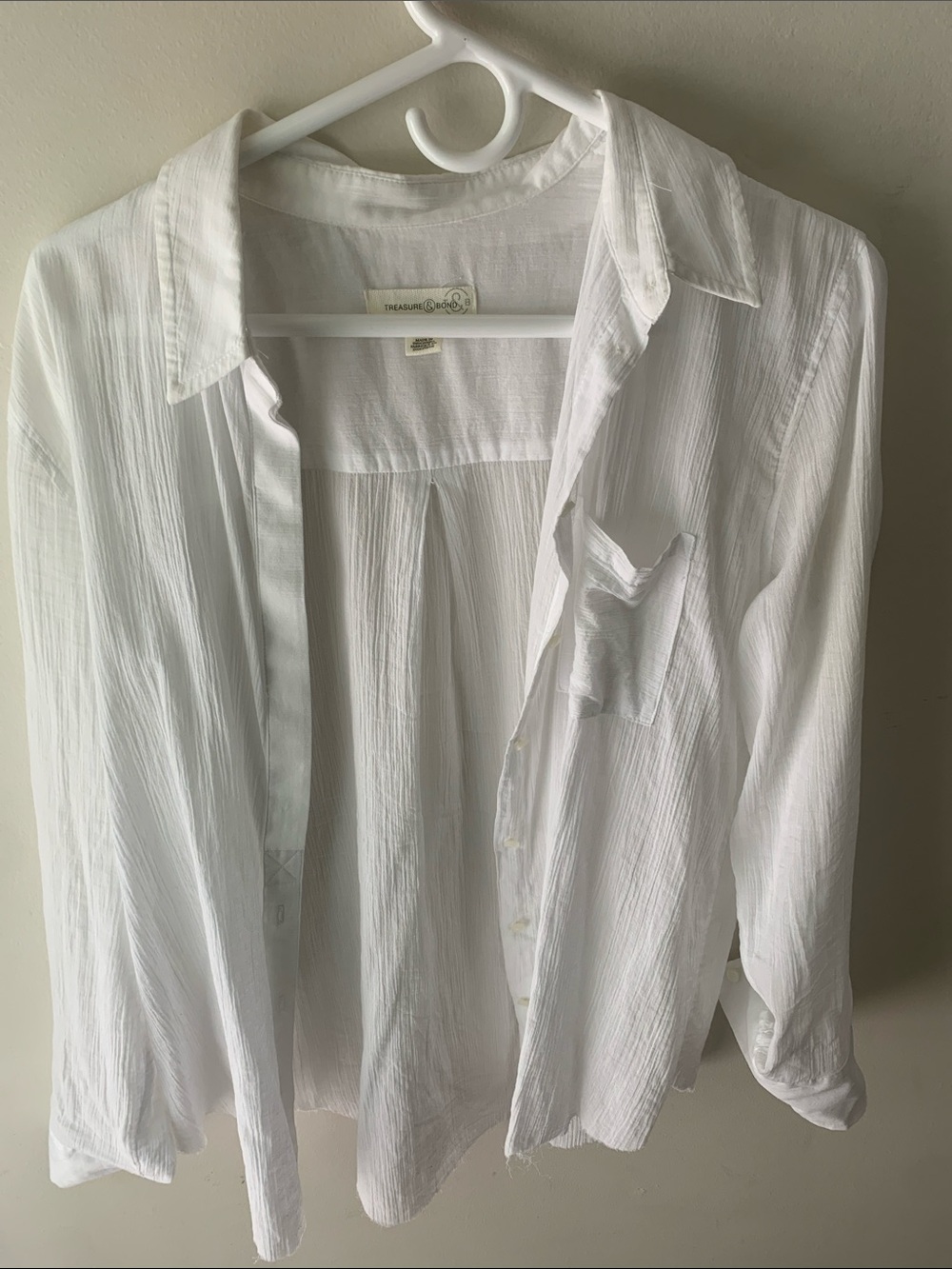 Treasure & Bond White shirt, madewell pink stripe no collar shirt